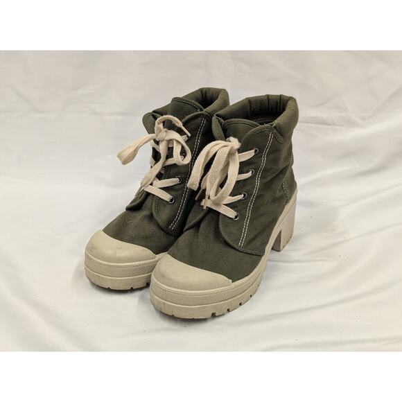 On Your Feet Shoes - On Your Feet Women's Army Green Canvas Ankle Boots Lace Up Chunky y2k Shoes 7.5